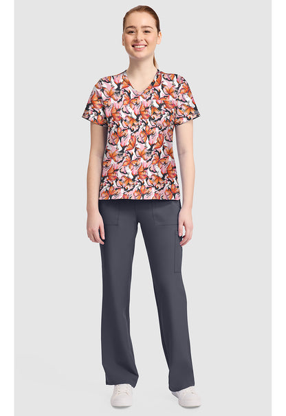Genuine CK857 Women's High-Low V-Neck Scrub Top Active Butterfly