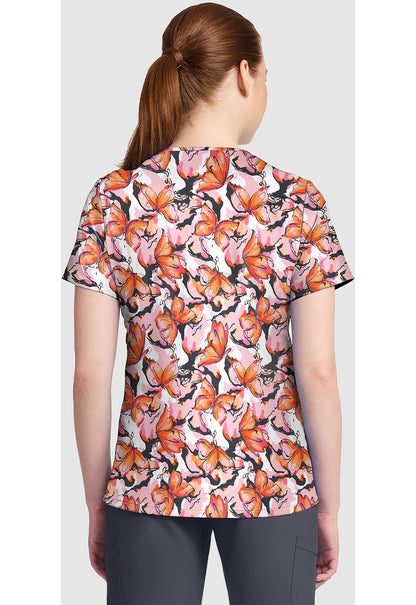 Genuine CK857 Women's High-Low V-Neck Scrub Top Active Butterfly