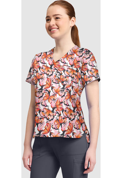 Genuine CK857 Women's High-Low V-Neck Scrub Top Active Butterfly