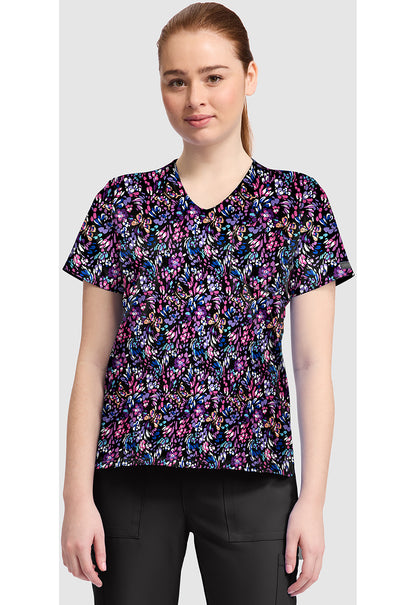 Genuine CK857 Women's High-Low V-Neck Scrub Top Butterfly Confetti