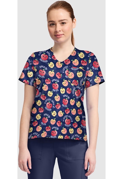 Genuine CK857 Women's High-Low V-Neck Scrub Top Cutest Apple