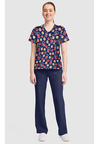 Genuine CK857 Women's High-Low V-Neck Scrub Top Cutest Apple