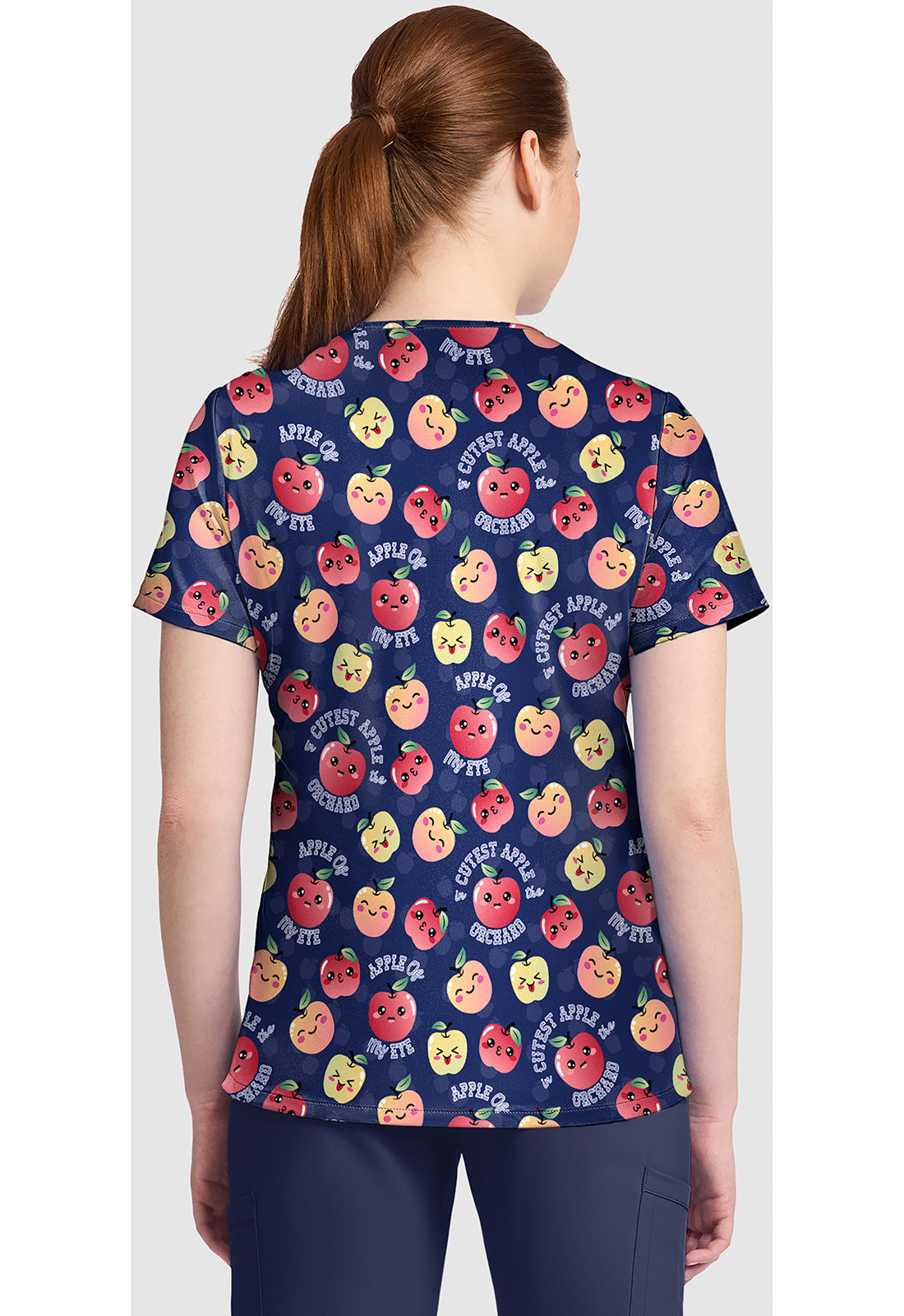Genuine CK857 Women's High-Low V-Neck Scrub Top Cutest Apple