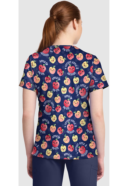 Genuine CK857 Women's High-Low V-Neck Scrub Top Cutest Apple