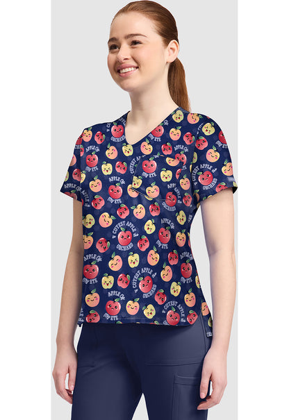 Genuine CK857 Women's High-Low V-Neck Scrub Top Cutest Apple