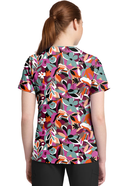 Cherokee Prints CK857 Women's High-Low V-Neck Top Cut Flowers