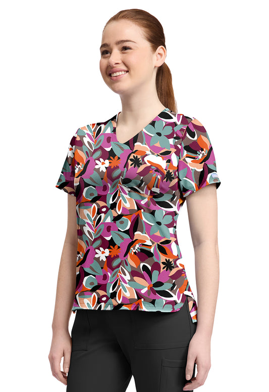 Cherokee Prints CK857 Women's High-Low V-Neck Top Cut Flowers