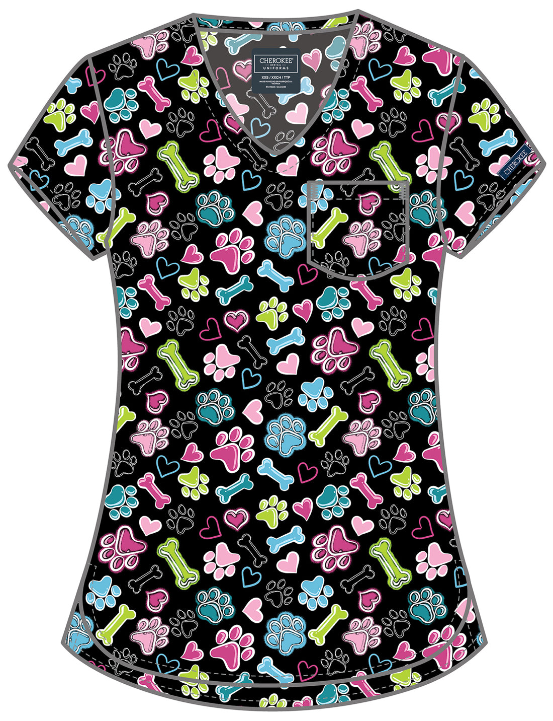 Genuine CK857 Women's High-Low V-Neck Scrub Top Doggy Doodle
