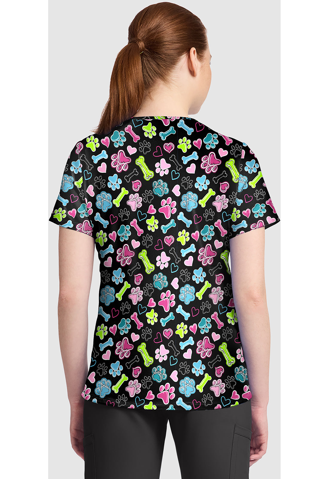 Genuine CK857 Women's High-Low V-Neck Scrub Top Doggy Doodle