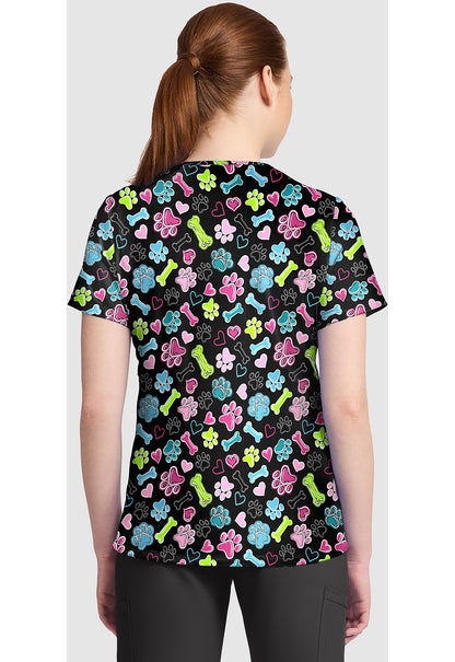 Genuine CK857 Women's High-Low V-Neck Scrub Top Doggy Doodle