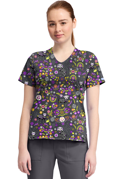 Cherokee Prints CK857 Women's High-Low V-Neck Top Day Of The Pets