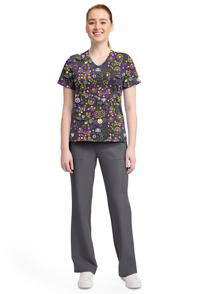 Cherokee Prints CK857 Women's High-Low V-Neck Top Day Of The Pets