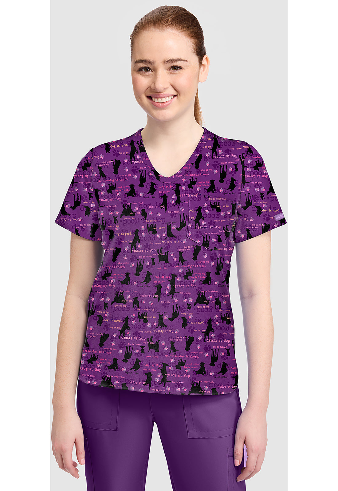 Genuine CK857 Women's High-Low V-Neck Scrub Top Dogisms