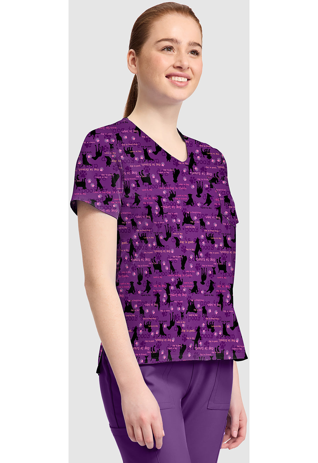 Genuine CK857 Women's High-Low V-Neck Scrub Top Dogisms
