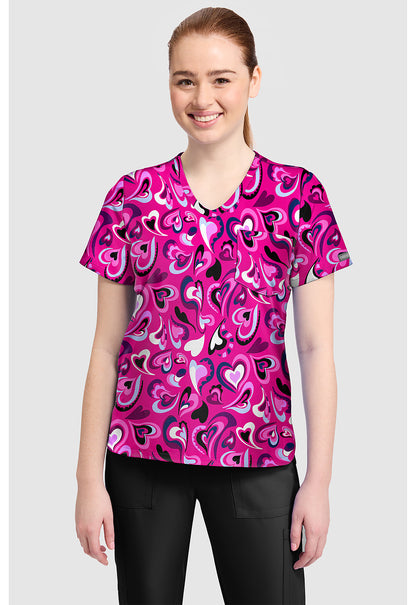 Genuine CK857 Women's High-Low V-Neck Scrub Top Pretty Hearts