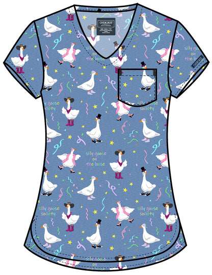 Genuine CK857 Women's High-Low V-Neck Scrub Top Silly Goose