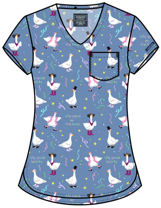 Genuine CK857 Women's High-Low V-Neck Scrub Top Silly Goose