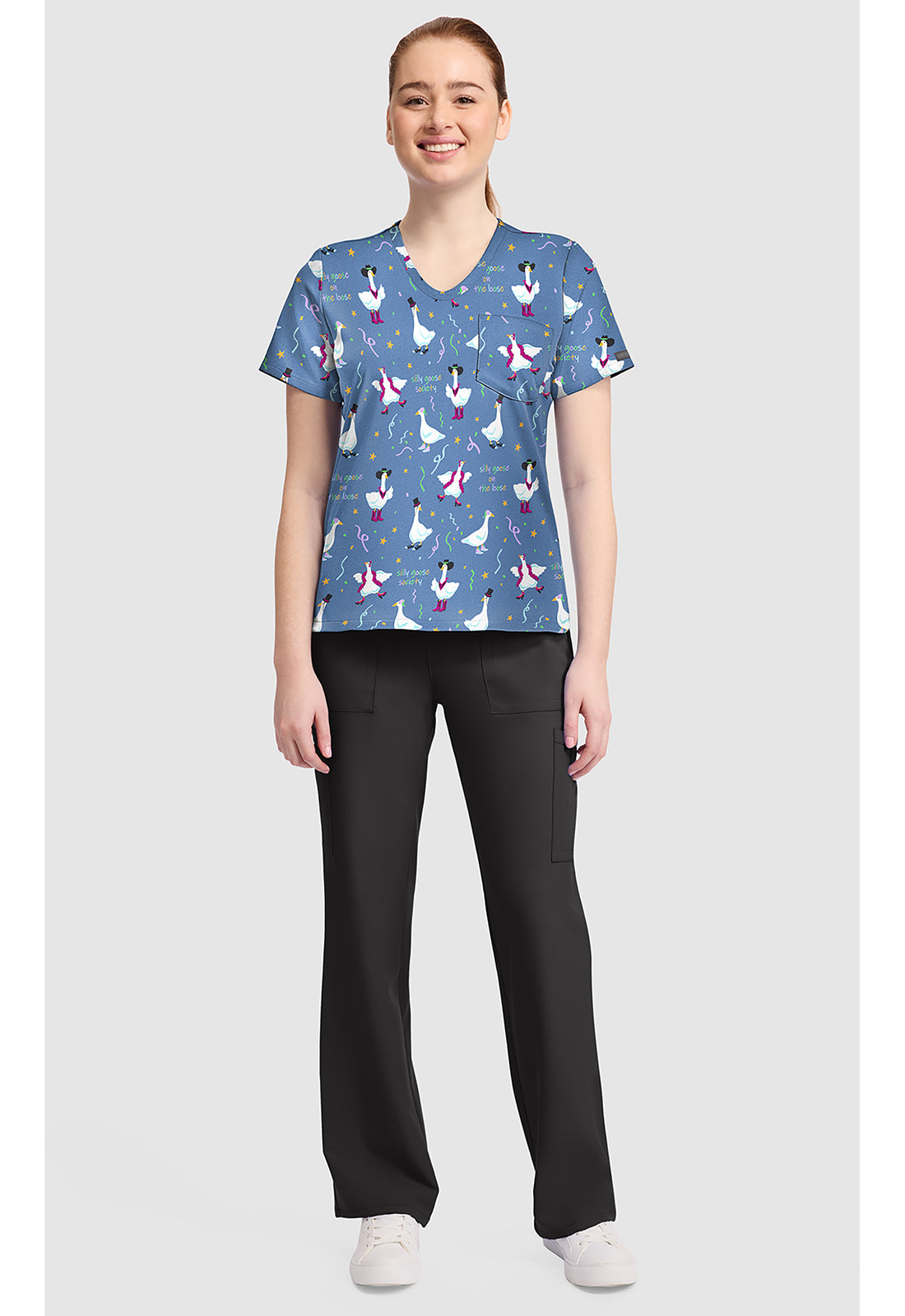 Genuine CK857 Women's High-Low V-Neck Scrub Top Silly Goose