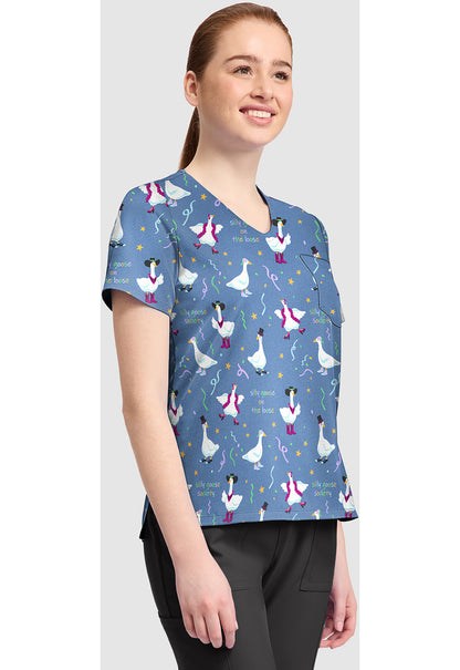 Genuine CK857 Women's High-Low V-Neck Scrub Top Silly Goose