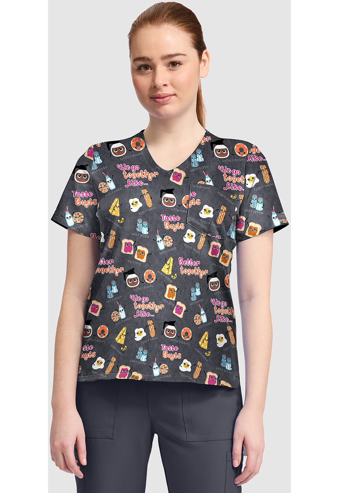 Genuine CK857 Women's High-Low V-Neck Scrub Top Taste Buds