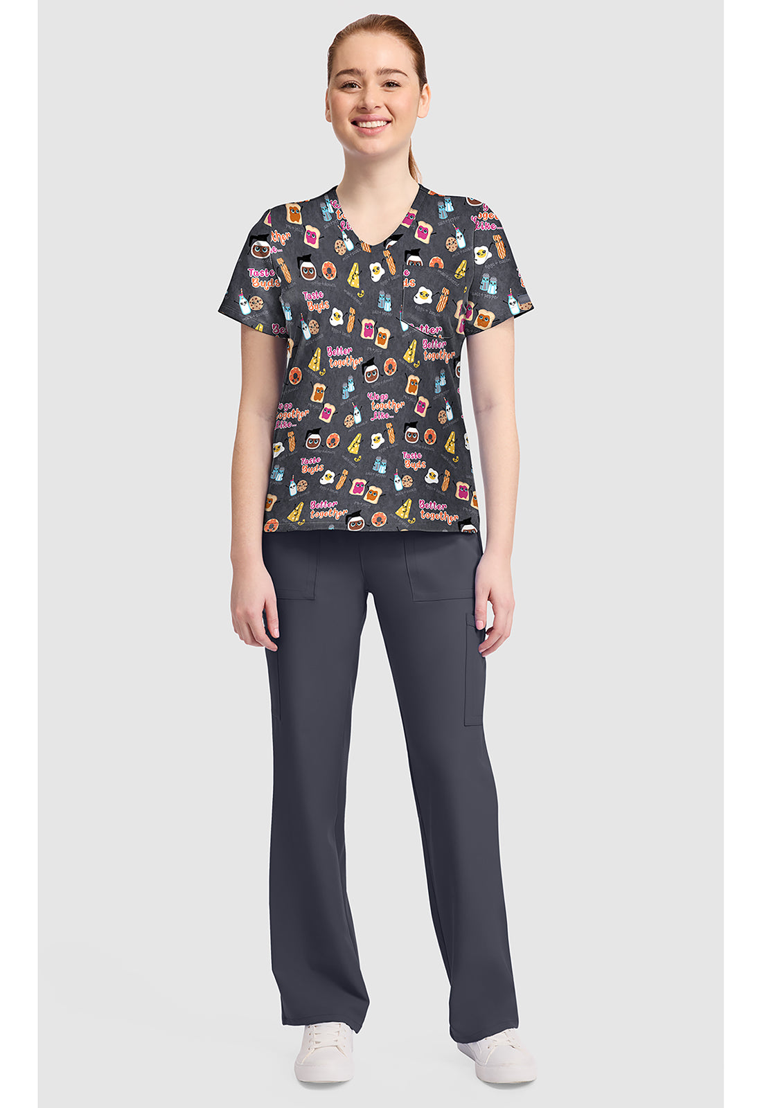 Genuine CK857 Women's High-Low V-Neck Scrub Top Taste Buds