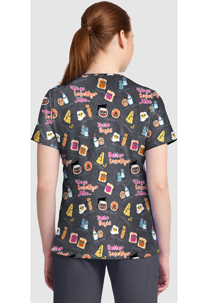 Genuine CK857 Women's High-Low V-Neck Scrub Top Taste Buds