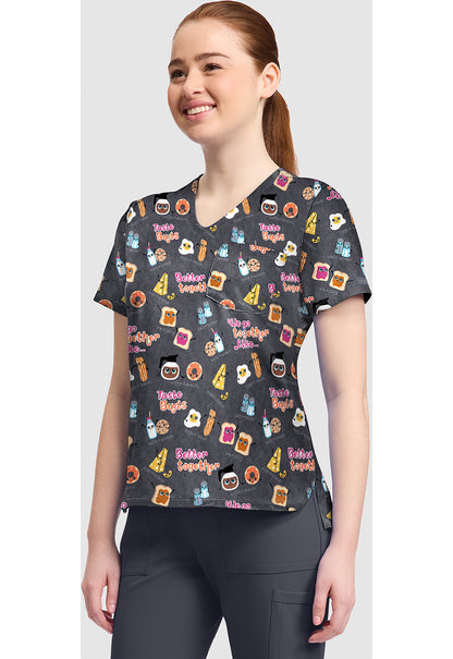 Genuine CK857 Women's High-Low V-Neck Scrub Top Taste Buds