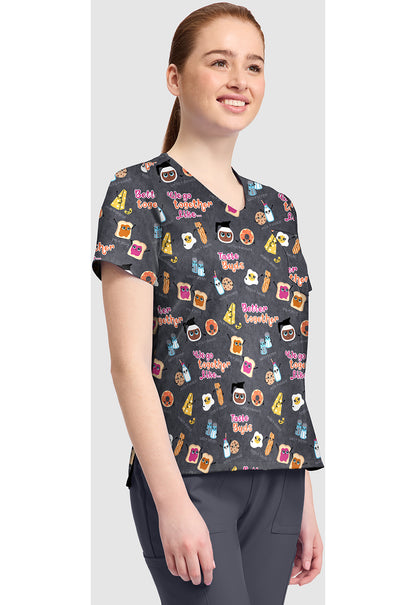 Genuine CK857 Women's High-Low V-Neck Scrub Top Taste Buds