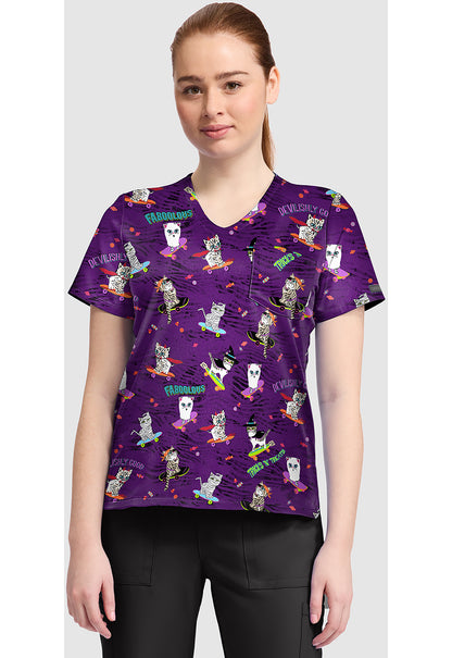 Genuine CK857 Women's High-Low V-Neck Scrub Top Tricks N Treats