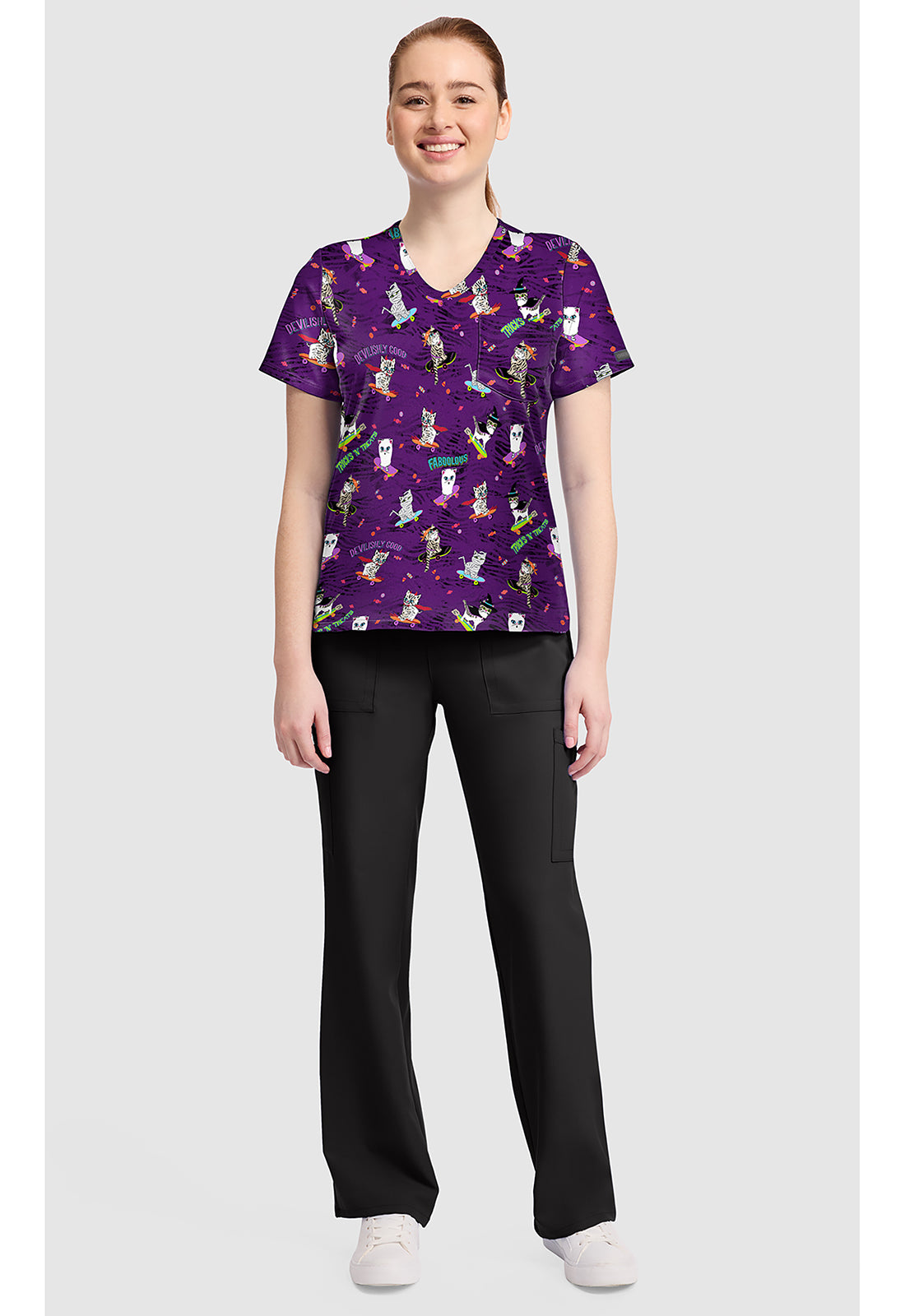 Genuine CK857 Women's High-Low V-Neck Scrub Top Tricks N Treats