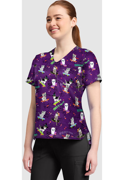 Genuine CK857 Women's High-Low V-Neck Scrub Top Tricks N Treats