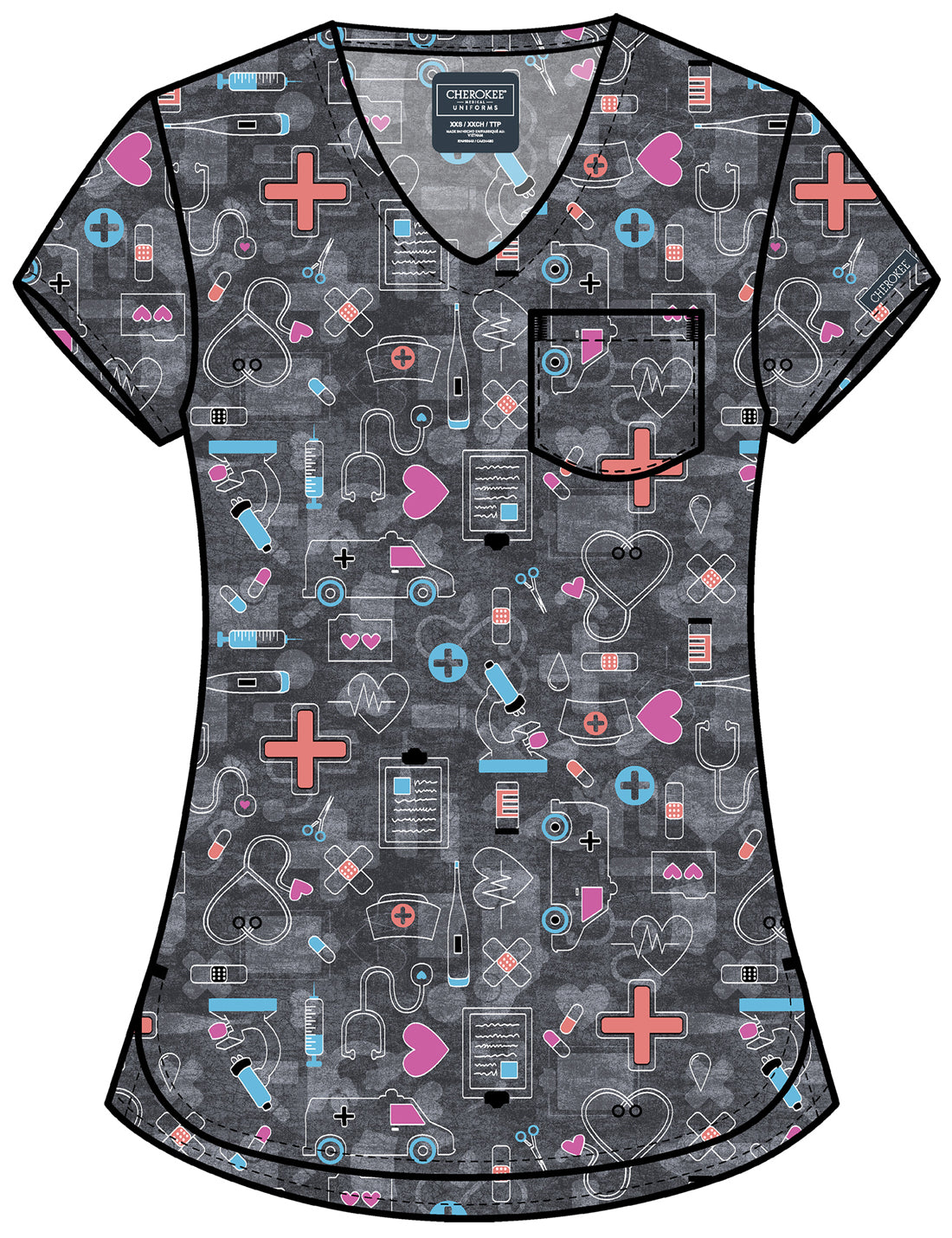 Genuine CK857 Women's High-Low V-Neck Scrub Top Wellness Icons