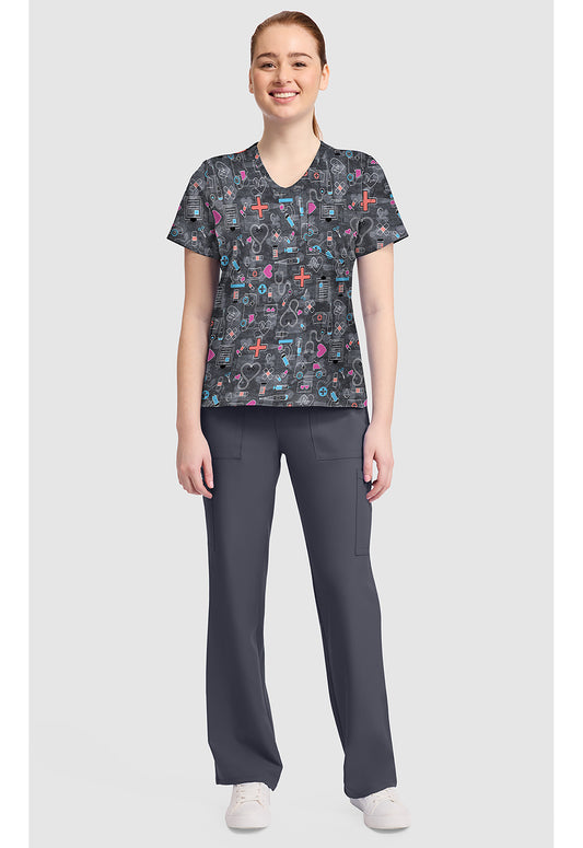 Genuine CK857 Women's High-Low V-Neck Scrub Top Wellness Icons