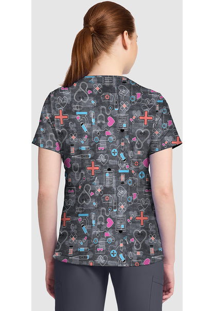 Genuine CK857 Women's High-Low V-Neck Scrub Top Wellness Icons