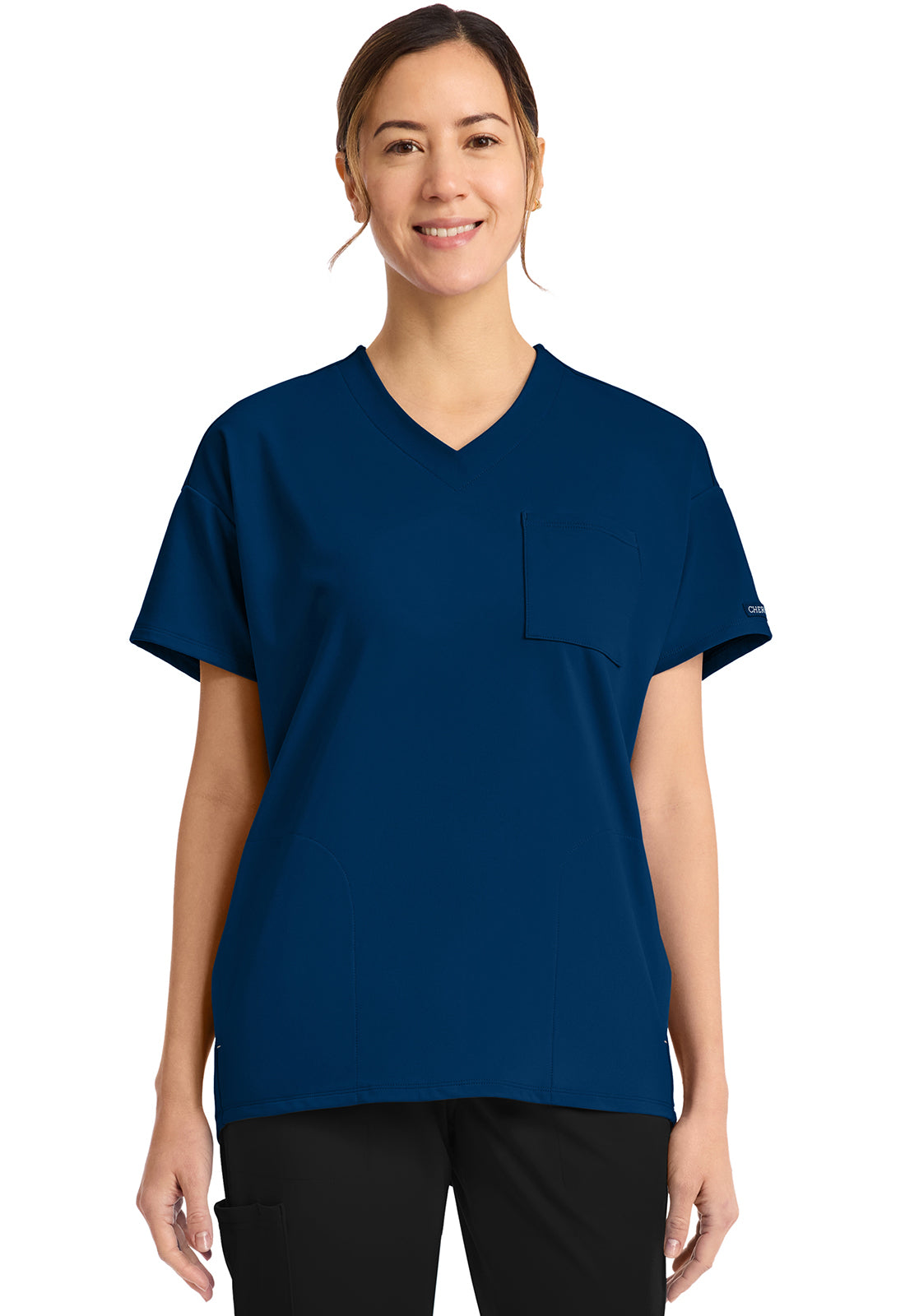 Achieve CK863 Women's 3 Pocket V Neck Tunic Navy Image 1