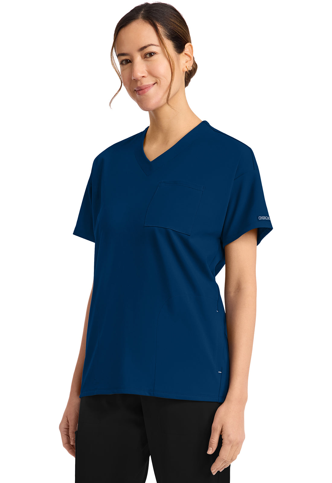 Achieve CK863 Women's 3 Pocket V Neck Tunic Navy Image 3