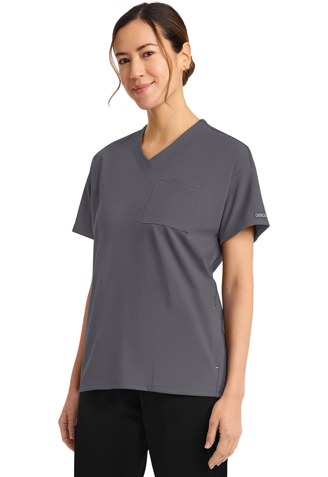 Achieve CK863 Women's 3 Pocket V Neck Tunic Pewter Image 3