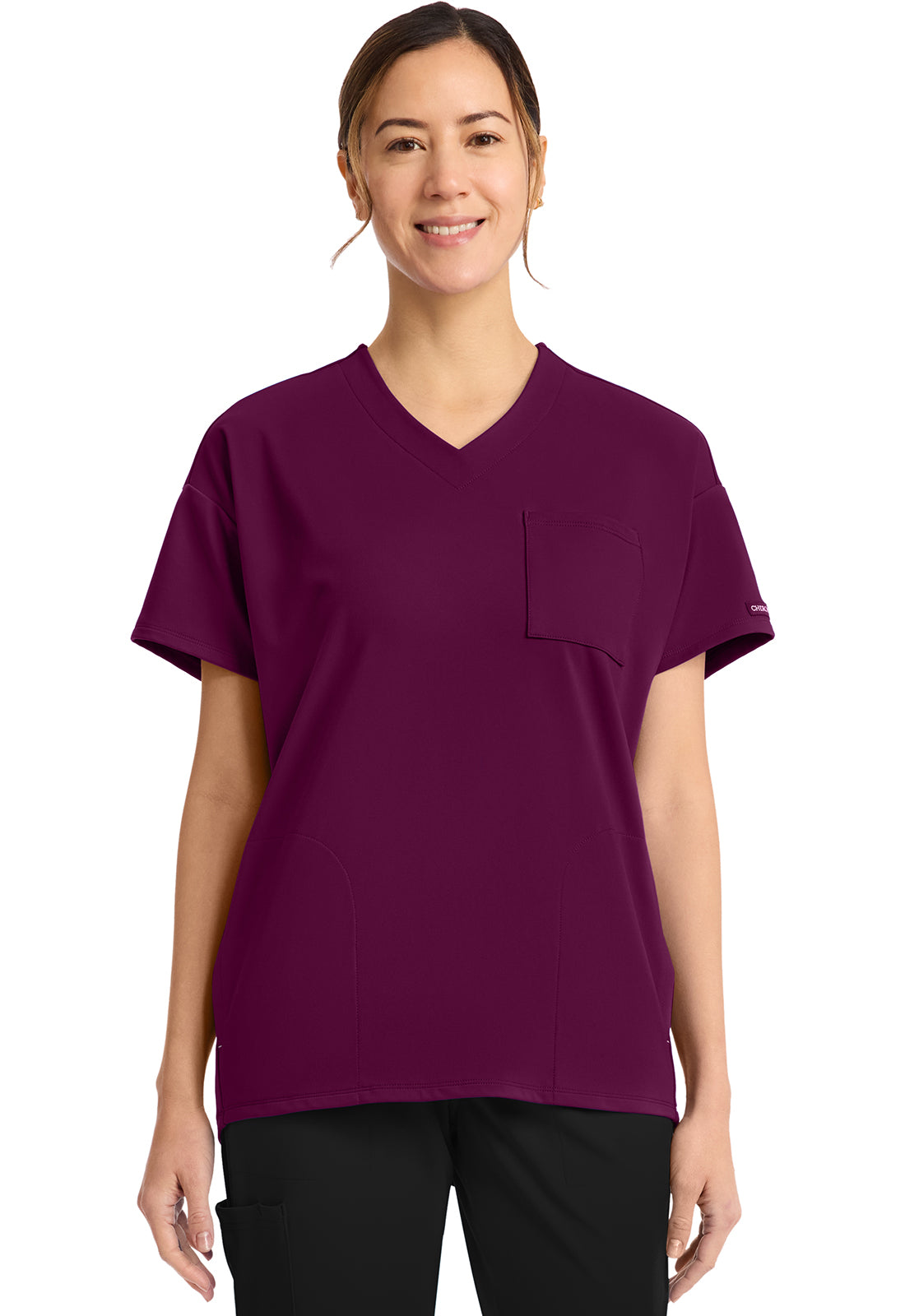 Achieve CK863 Women's 3 Pocket V Neck Tunic Wild Mulberry Image 1