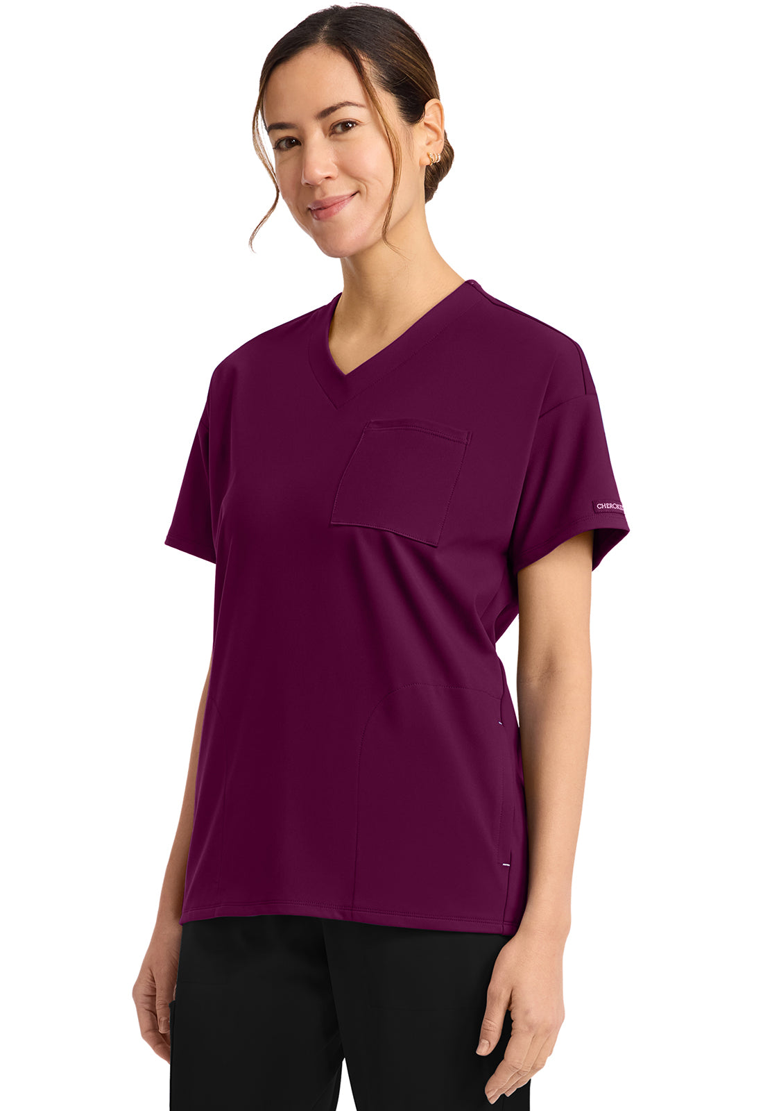 Achieve CK863 Women's 3 Pocket V Neck Tunic Wild Mulberry Image 3