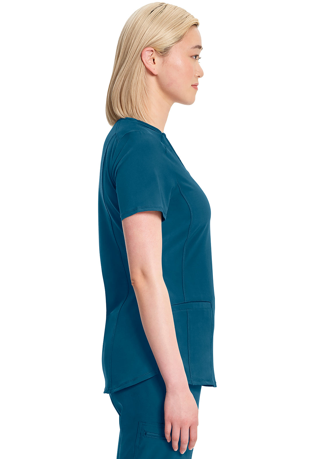 Classics CK865A V-Neck Top Caribbean Blue Model Image Right Side | Infinity