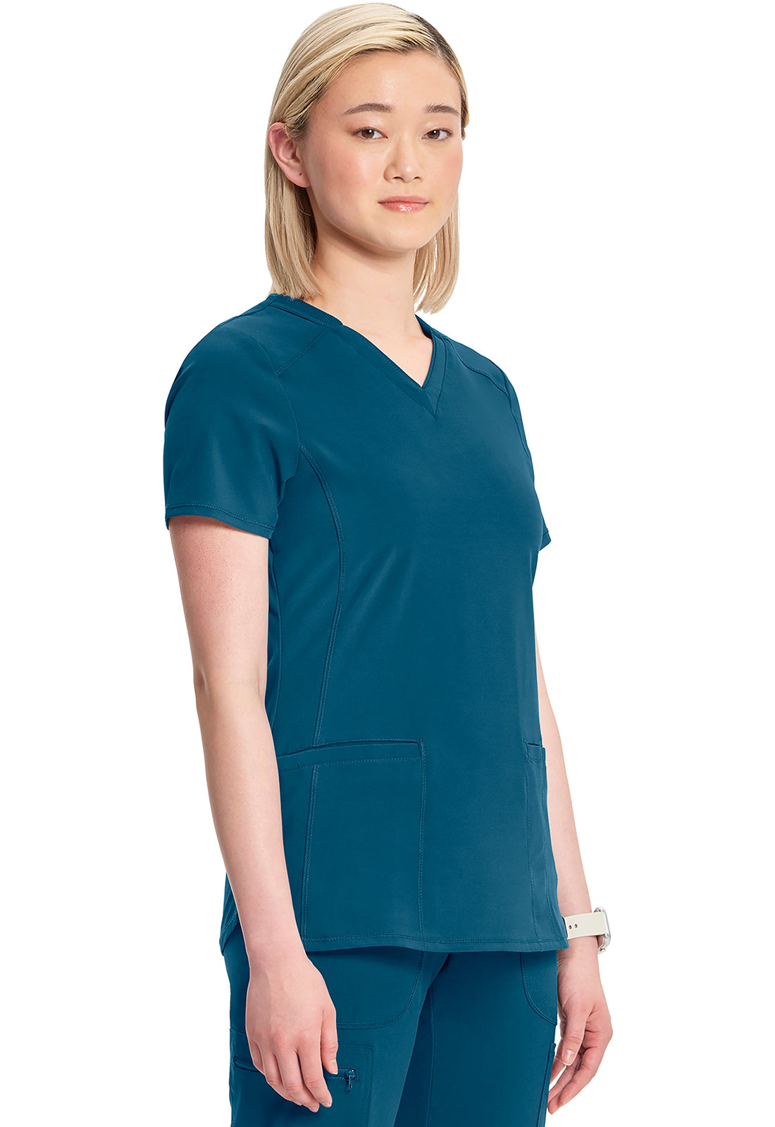 Classics CK865A V-Neck Top Caribbean Blue Model Image Left Side | Infinity