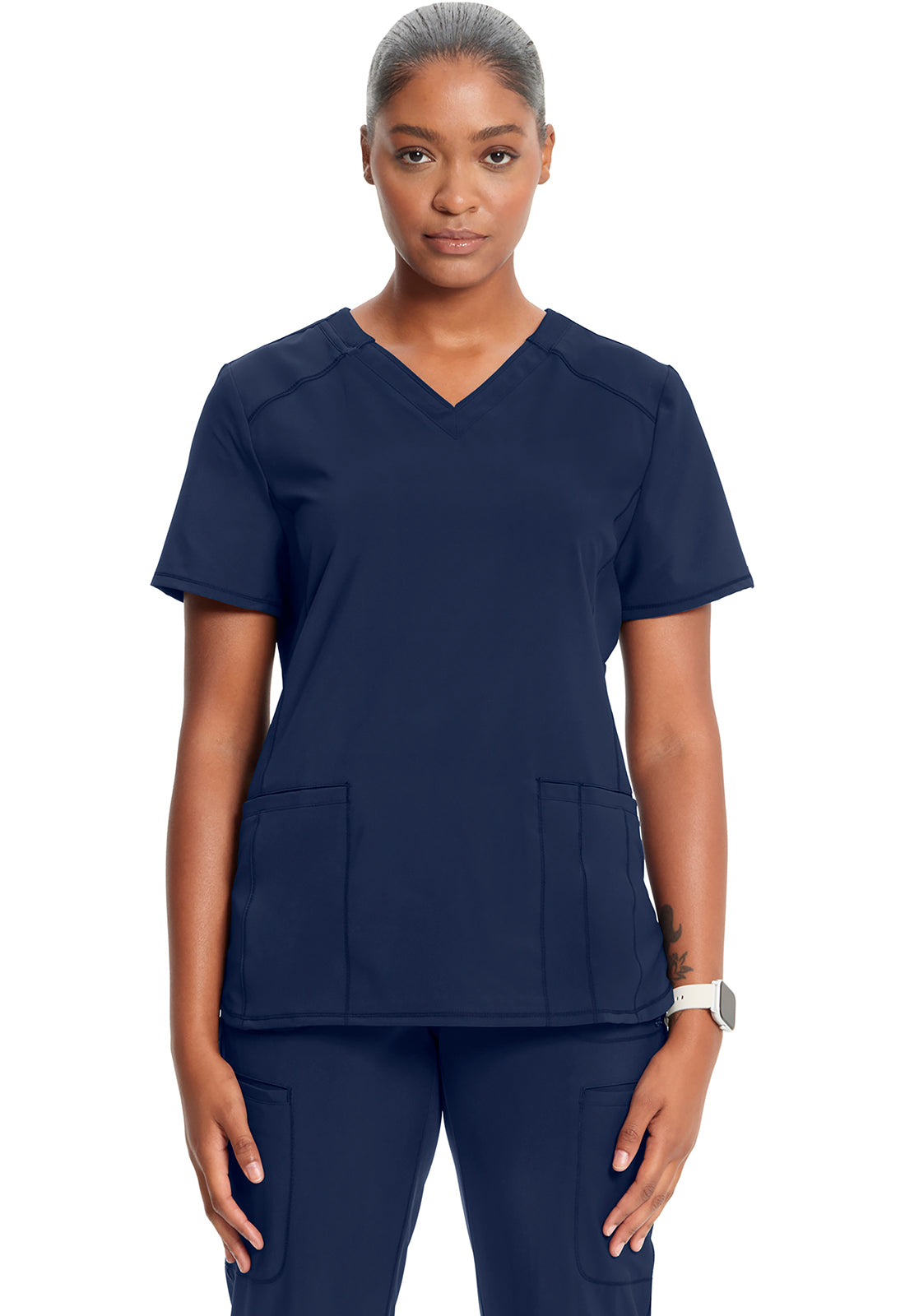 Classics CK865A V-Neck Top Navy Model Image Front | Infinity