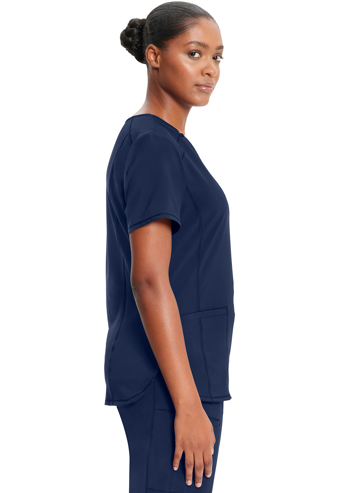 Classics CK865A V-Neck Top Navy Model Image Right Side | Infinity