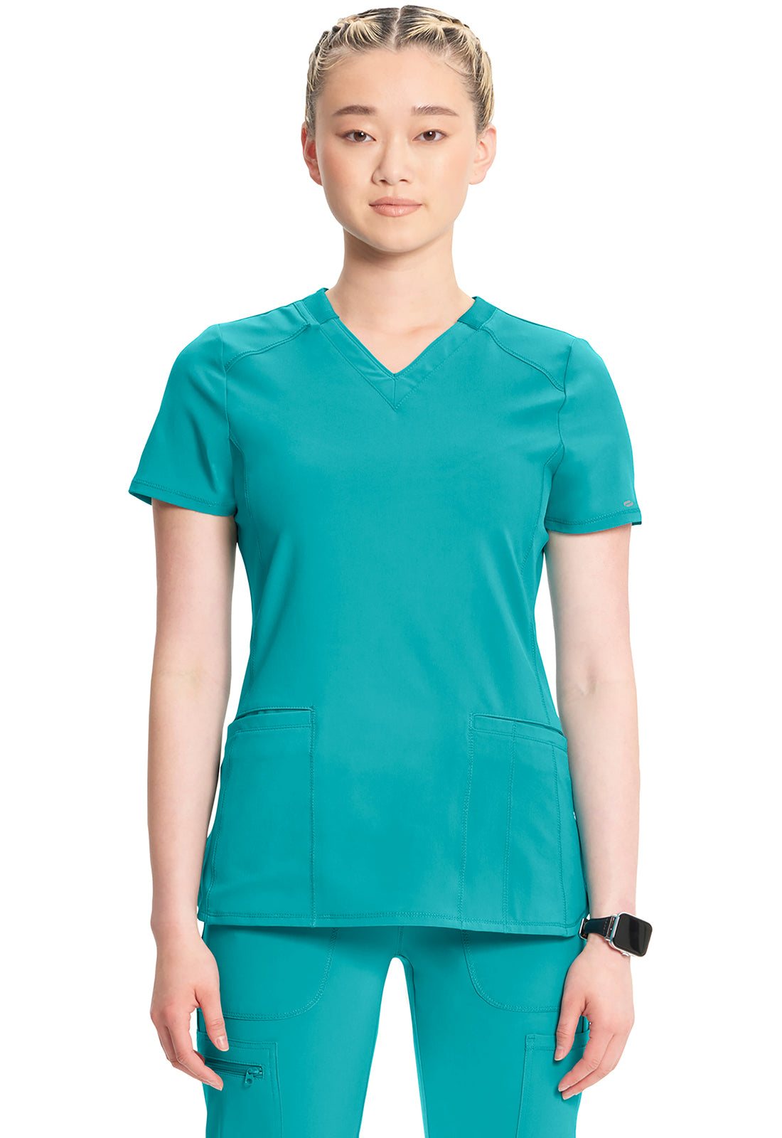 Classics CK865A V-Neck Top Teal Blue Model Image Front | Infinity