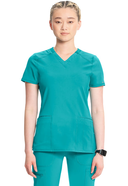 Classics CK865A V-Neck Top Teal Blue Model Image Front | Infinity