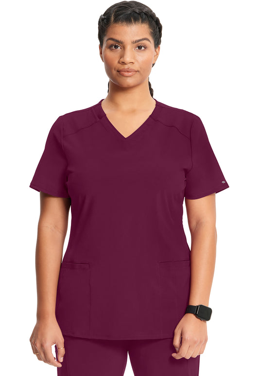 Classics CK865A V-Neck Top Wine Model Image Front | Infinity