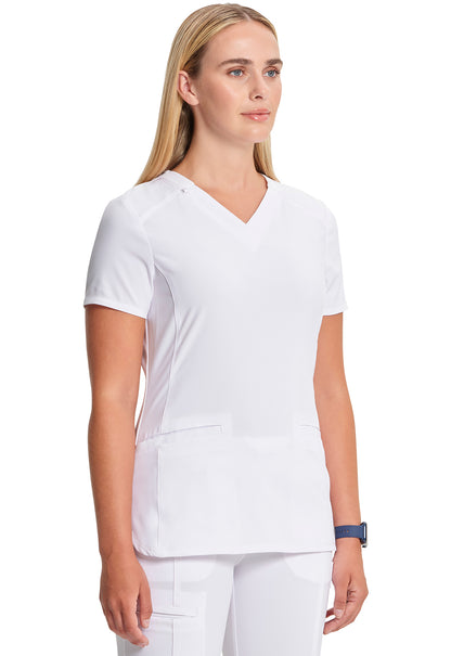 Classics CK865A V-Neck Top White Model Image Left Side | Infinity