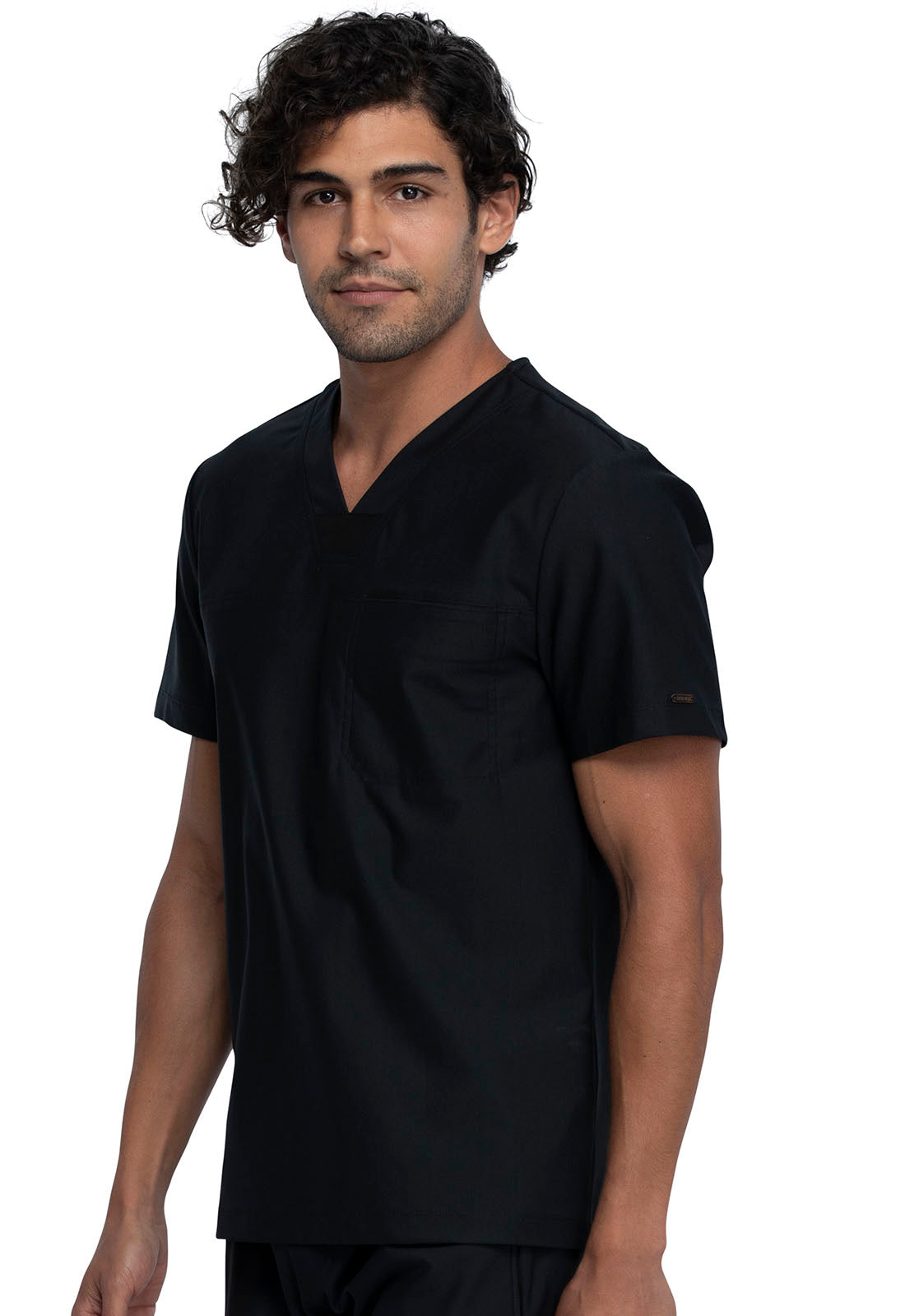 Form CK885 Men's Tuckable V-Neck Top Black Model Image Right Side | Cherokee