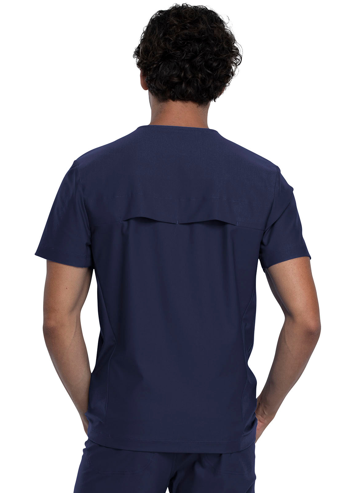 Form CK885 Men's Tuckable V-Neck Top Navy Model Image Back | Cherokee