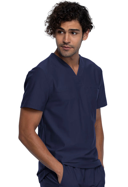 Form CK885 Men's Tuckable V-Neck Top Navy Model Image Left Side | Cherokee